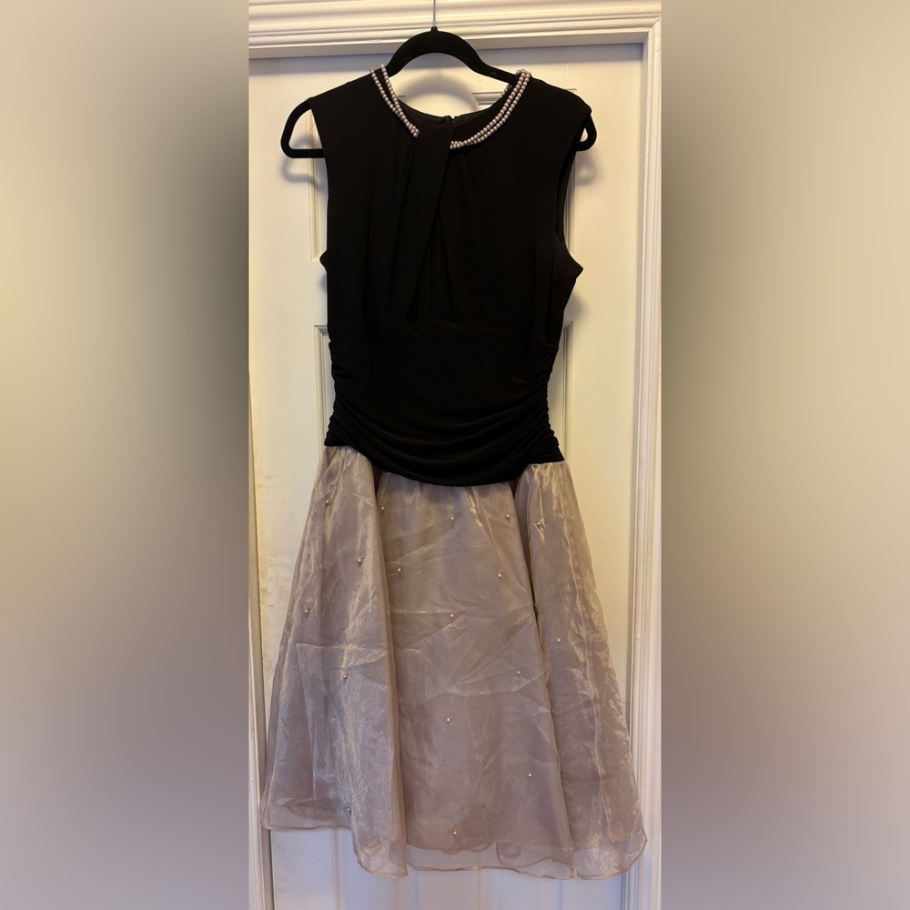 S.L. Fashions Black Dress with Pearl Accent